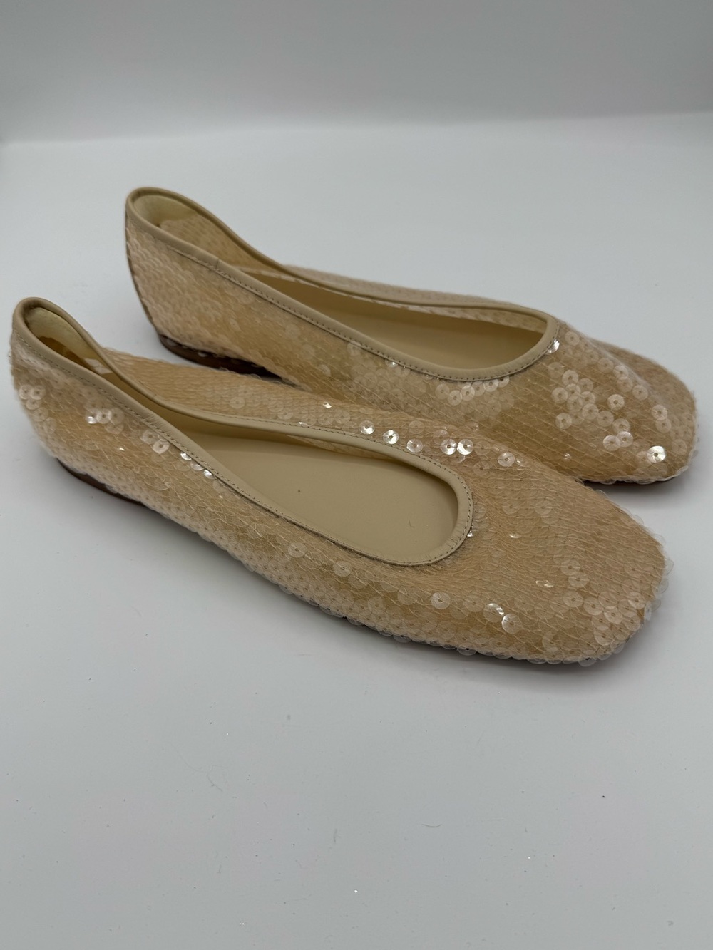 Vince Leah Sequin Ballet Flat Sand Beige Size 8 quiet luxury office work party